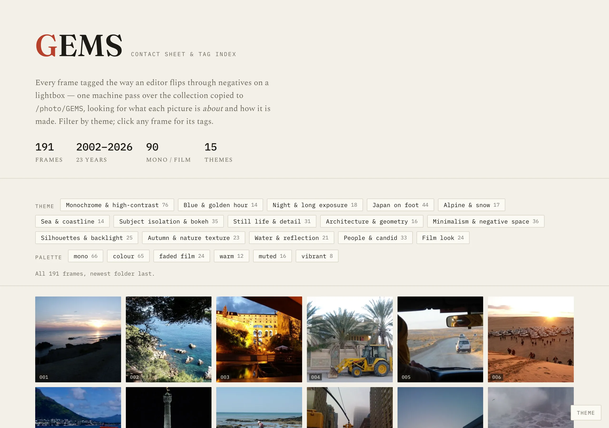 PhotoHub — the machine's contact sheet: 191 frames tagged in one pass