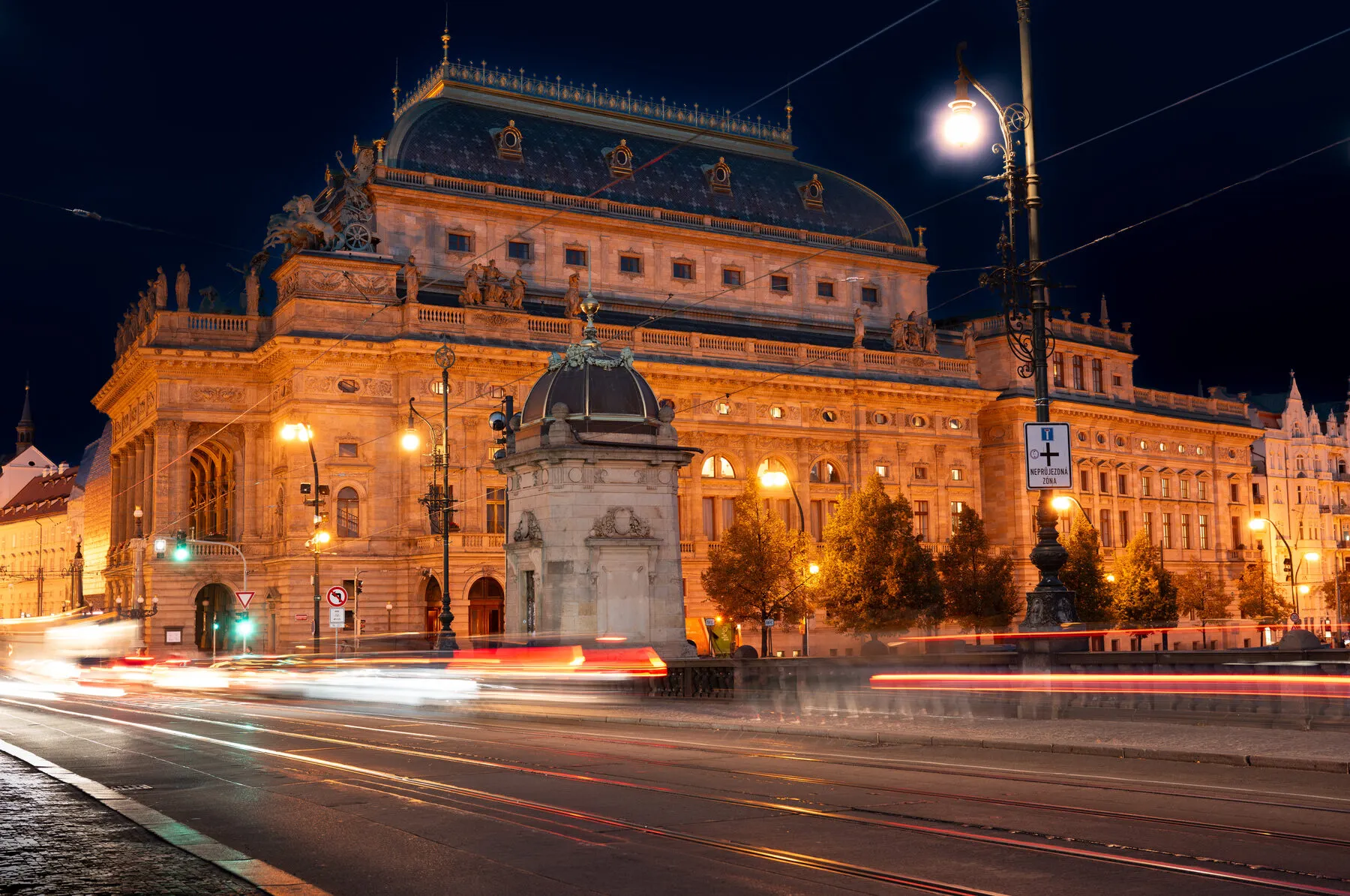 The same theatre, a different angle, more light trails.